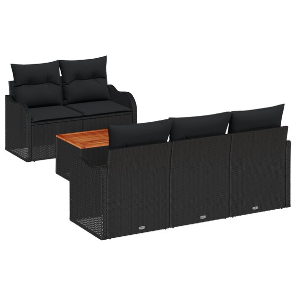Ensemble canapé de jardin 6 pièces vidaXL avec coussins noir roti acacia