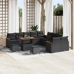 Canapé de Jardin 13 Pièces avec Coussins Noir Rattan Poly Acacia
