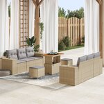 Ensemble de canapés de jardin 9 pièces avec coussins beige en poly rotin acacia