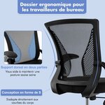 Chaise de bureau ergonomique chaise de travail pivotante réglable avec accoudoirs rabattables dossier à bascule à 30° noir 20_0008074