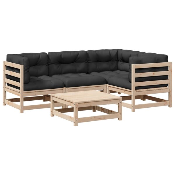 vidaXL Salon de jardin 5 Pièces avec coussins bois de pin massif