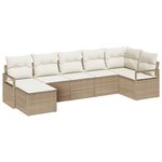 Ensemble de Canapé de Jardin 7 Pièces avec Coussins Beige en Rattan Poly