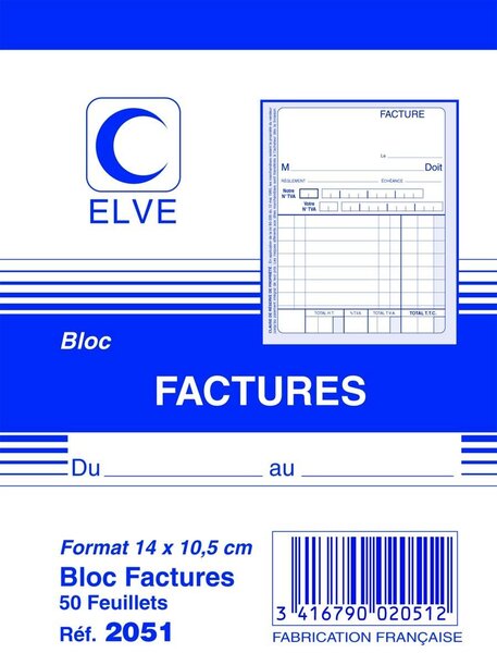 Bloc factures 50 feuillets simples 105 x 140 mm ELVE