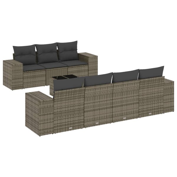 vidaXL Salon de jardin 8 Pièces avec coussins gris résine tressée