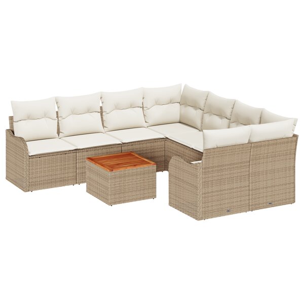 Ensemble de Canapés de Jardin 9 pièces vidaXL avec Coussins Beige Poly Rattan Acacia