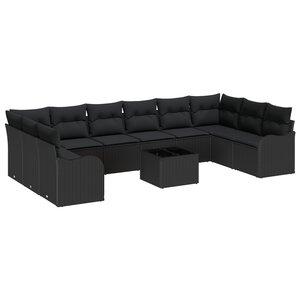 Ensemble de Canapé de Jardin de 11 Pièces avec Coussins Beige en Rotin Synthétique