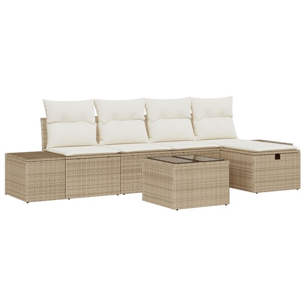 vidaXL Ensemble de Canapés de Jardin 6 Pièces avec Coussins Beige Rattan Poly