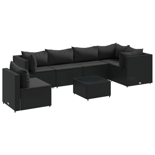 vidaXL Salon de jardin 7 Pièces avec coussins Noir Résine tressée