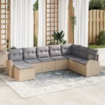 vidaXL Ensemble de canapé de jardin 8 pièces avec coussins Beige en rattan poly