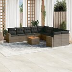 vidaXL Salon de jardin 11 Pièces avec coussins gris résine tressée