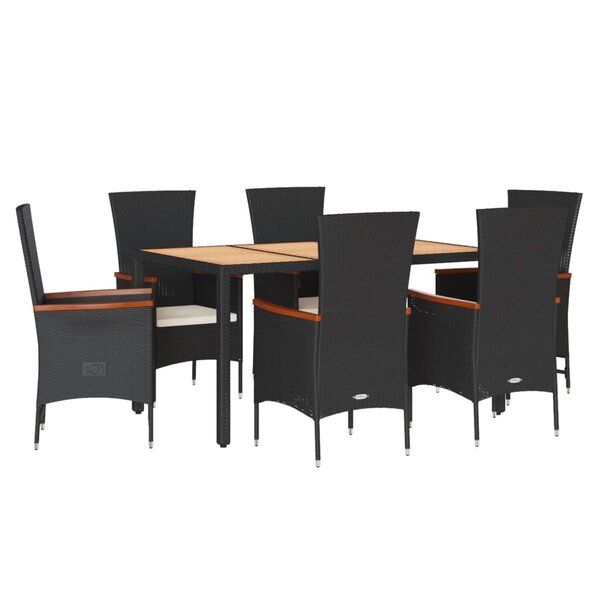 vidaXL Ensemble à manger de jardin coussins 7Pièces Noir Résine tressée