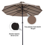Parasol de jardin XXL parasol grande taille 4,6L x 2,7l x 2,4H m ouverture fermeture manivelle acier polyester haute densité marron