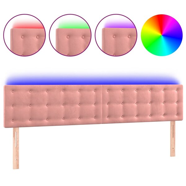 vidaXL Tête de lit à LED Rose 160x5x78/88 cm Velours