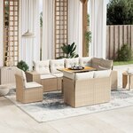 vidaXL Salon de jardin avec coussins 9 Pièces beige résine tressée