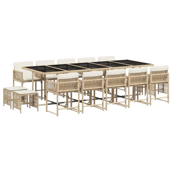 vidaXL Ensemble à manger de jardin et coussins 15 Pièces beige