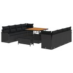 Ensemble de canapé de jardin 11 pièces avec coussins - Poly Rotin Acacia Noir