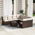 vidaXL Ensemble de Canapé de Jardin de 9 Pièces avec Coussins Marron Poly Rattan