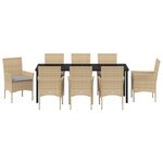 Ensemble de salle à manger de jardin 9 pièces avec coussins en polybeige