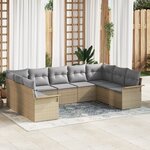 Ensemble de 9 Canapés de Jardin avec Coussins Beige Rattan Synthétique