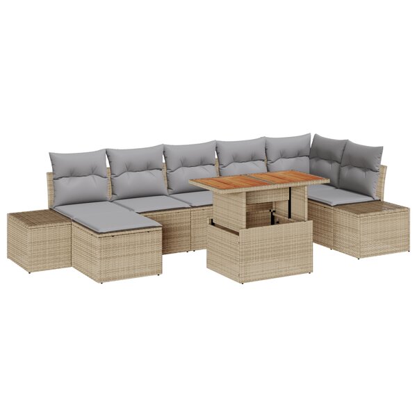 vidaXL Ensemble de Canapés de Jardin 8 Pièces avec Coussins Beige Poly Rattan