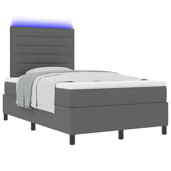 vidaXL Lit à ressorts avec matelas et lumière LED gris foncé 120x190 cm en tissu