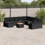 vidaXL Salon de jardin 12 Pièces avec coussins noir résine tressée