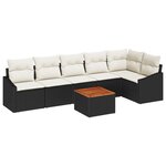 vidaXL Ensemble de Canapés de Jardin 7 Pièces avec Coussins Noir Poly Rattan Acacia