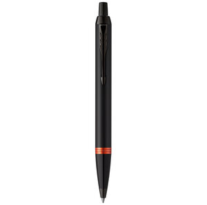 Stylo bille Parker IM Vibrant Rings  Satin noir laqué  attributs orange vif  recharge bleue pointe moyenne  Coffret cadeau