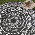 Tapis extérieur terrasse réversible rond - Tapis de jardin imperméable et résistant UV - Géométrique - Noir - 180 cm - HOMESCAPES