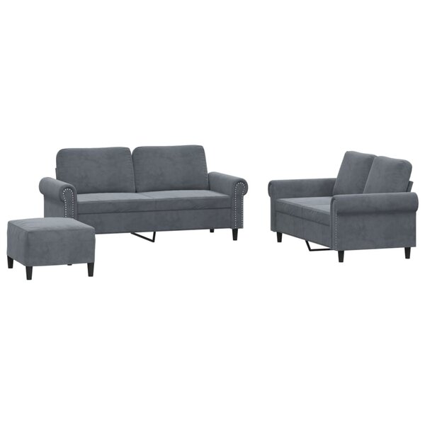 vidaXL Ensemble de canapés 3 Pièces avec coussins Gris foncé Velours