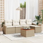 vidaXL Ensemble de Canapé de Jardin 6 pièces avec Coussins Beige Poly Rattan Acacia