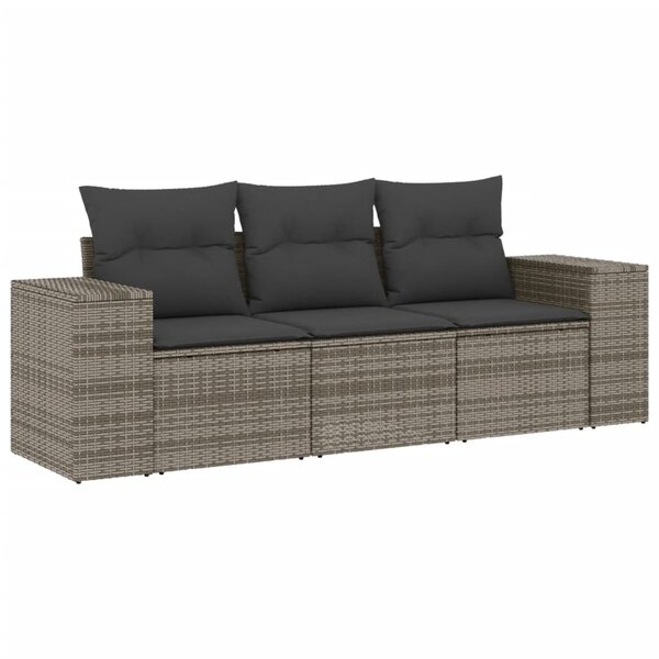 vidaXL Salon de jardin avec coussins 3 Pièces gris résine tressée