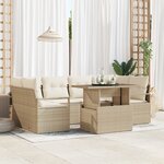 Ensemble de Canapé de Jardin de 7 Pièces avec Coussins Beige Rattan Poly