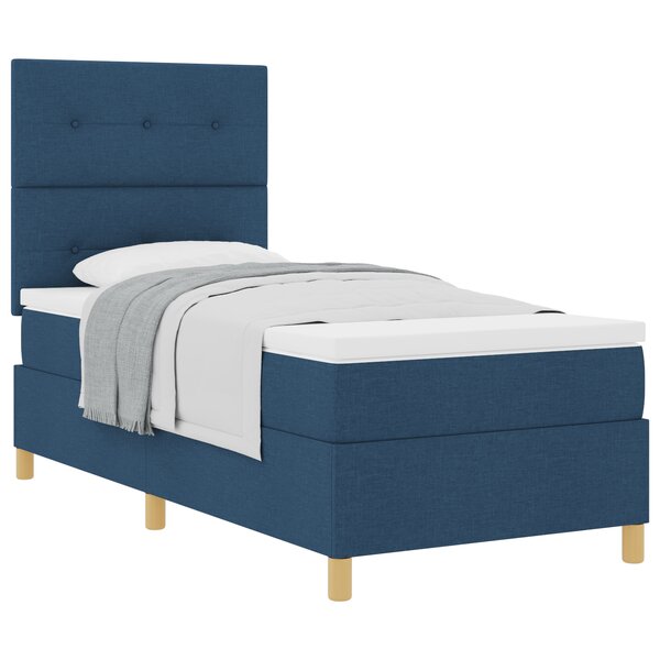 vidaXL Lit à ressorts avec matelas bleu simple en tissu