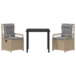 vidaXL Ensemble de Dîner de Jardin 3 Pièces Beige Rattan Poly