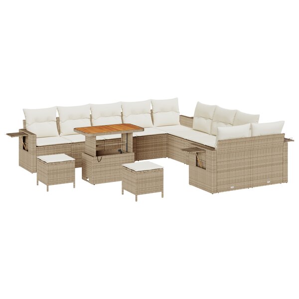 Ensemble de canapé de jardin 13 pièces vidaXL avec coussins Beige Poly Rotin Acacia