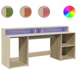 Bureau table poste de travail meuble d'ordinateur informatique étude avec lumières LED chêne sonoma bois d'ingénierie brun 02_0023425