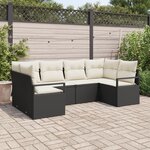 Ensemble de Canapés de Jardin 6 Pièces avec Coussins Noir Poly Rattan
