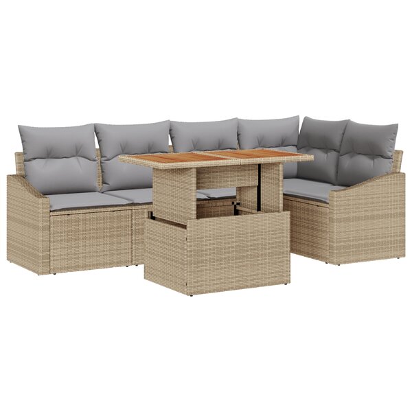 vidaXL Set de canapé de jardin 6 pièces avec coussins beige en rotin poly