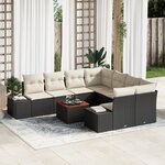 vidaXL Ensemble de salon de jardin 9 pièces avec coussins en poly rattan noir et acacia