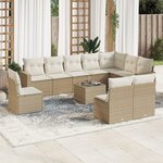 vidaXL Salon de jardin 11 Pièces avec coussins beige résine tressée