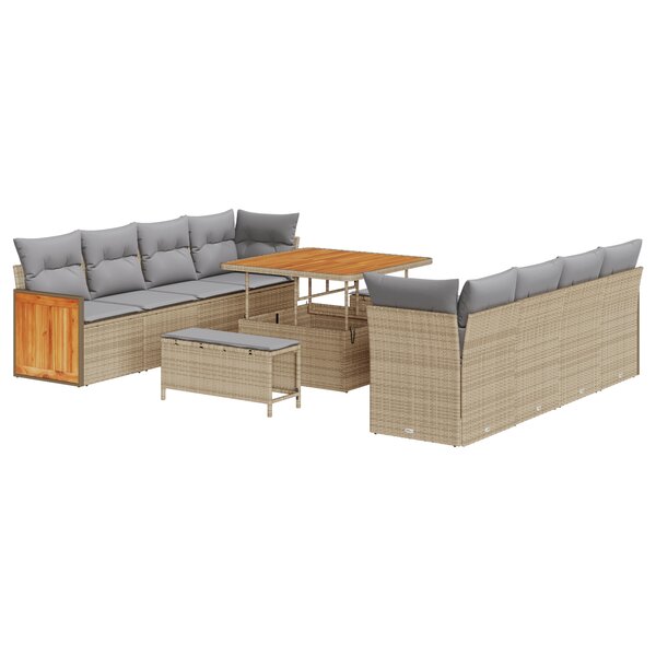 Ensemble de Canapés de Jardin vidaXL 11 Pièces avec Coussins Beige Poly Rattan Acacia