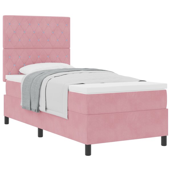 Lit coffre vidaXL avec matelas rose en velours simple