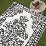 Tapis extérieur terrasse réversible - Tapis de jardin imperméable résistant UV - Motif persan - Noir - 119x186 cm - HOMESCAPES