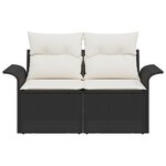 Canapé de jardin 2 places vidaXL avec rangement et coussins en poly rotin noir