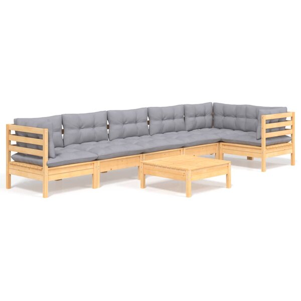 vidaXL Salon de jardin 7 Pièces avec coussins gris bois de pin