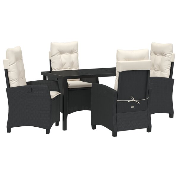 vidaXL Ensemble de salle à manger de jardin 5 pièces avec coussins en rattan poly noir