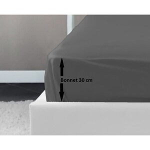 Drap Housse 100  coton 180 x 200 x 30 cm gris foncé