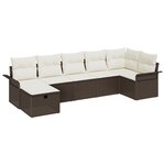 vidaXL Ensemble de canapé de jardin 7 pièces avec coussins en rotin poly marron