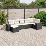 vidaXL Salon de jardin 7 Pièces avec coussins noir résine tressée